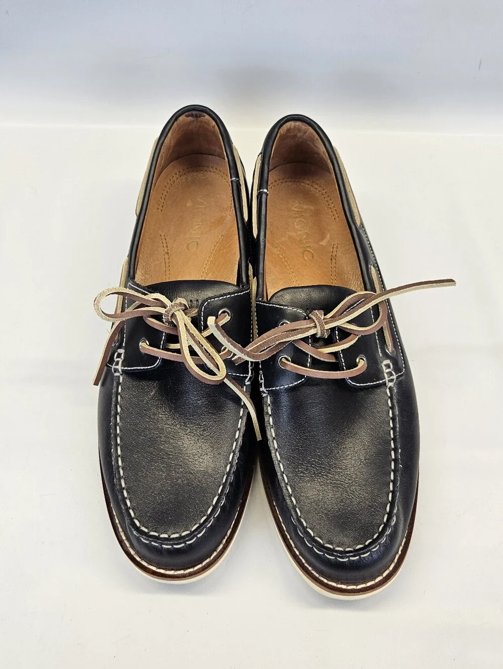 Vionic Lloyd Boat Shoes Mens Navy Blue Leather Lace Up Support Comfort 11.5 Work